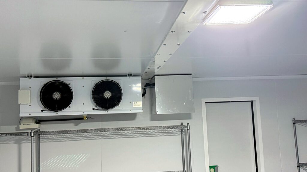 Finished cold room with LED lighting and evaporator