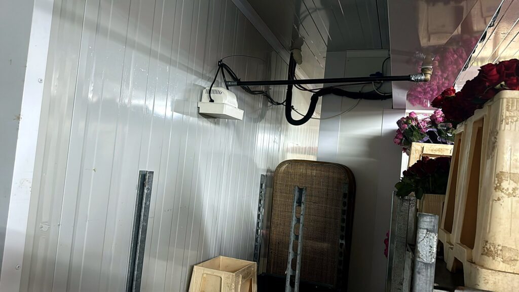 Inside a commercial cold room with evaporator
