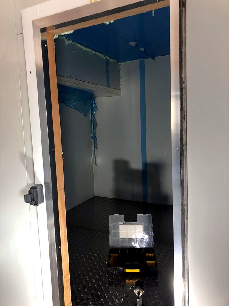 Cold room door frame fitted during installation