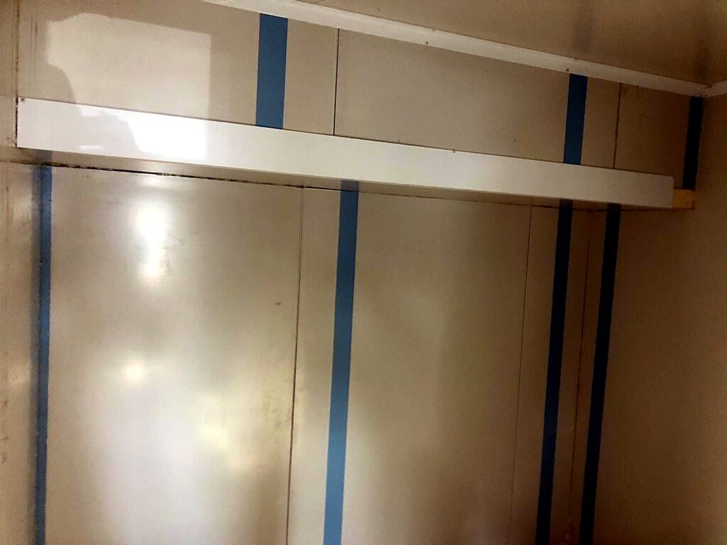 Cold room ceiling and wall panels during installation