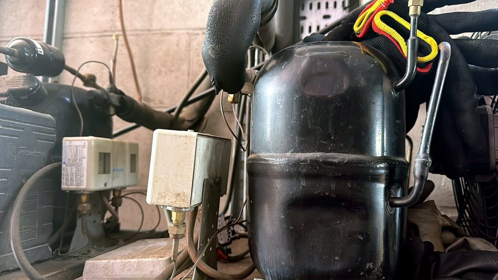 Refrigeration compressor during maintenance