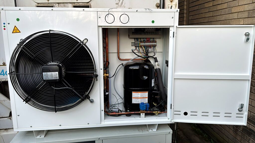 New outdoor condensing unit ready for installation